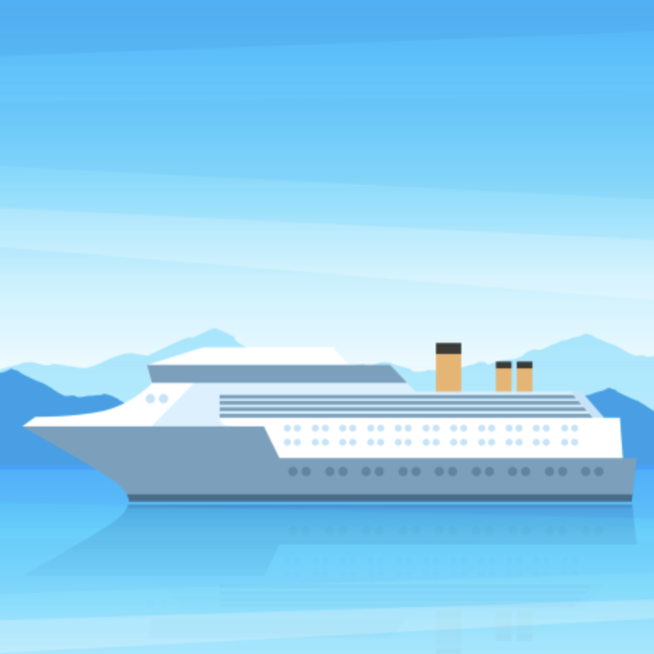Line drawing of a cruise ship in the ocean
