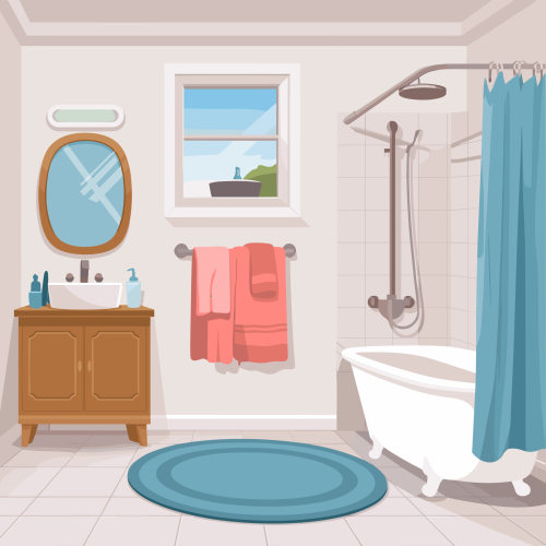 Drowning prevention illustration of a bathroom scene