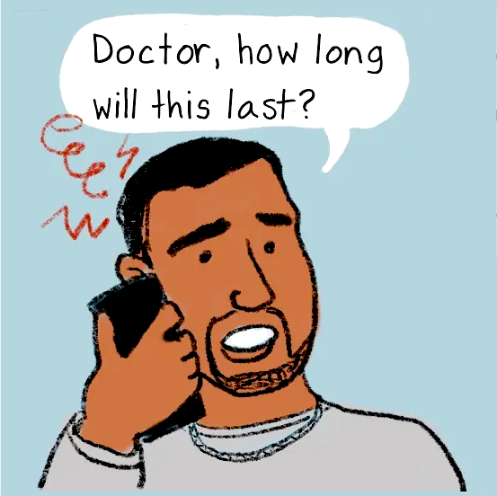 Cartoon image of Jesse's long COVID story from the Public Health Insider blog