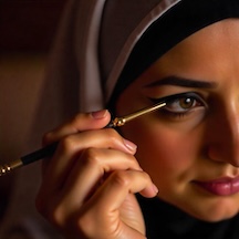 A young woman applying traditional kohl eyeliner
