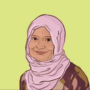Cartoon image of Maliha, a Jail Health Program social worker
