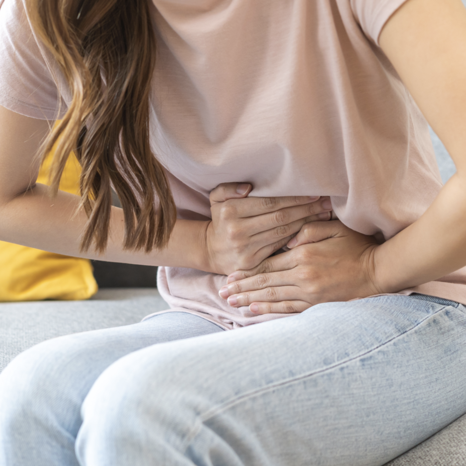 Woman with stomach pain