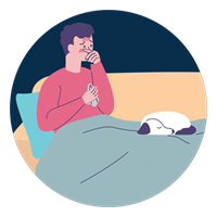 person sick with tissue, laying on couch