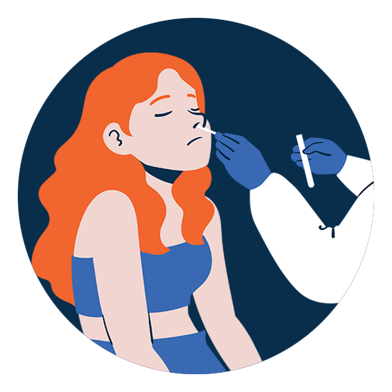 woman getting a test with nasal swab