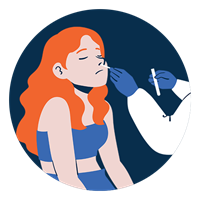woman getting a test with nasal swab