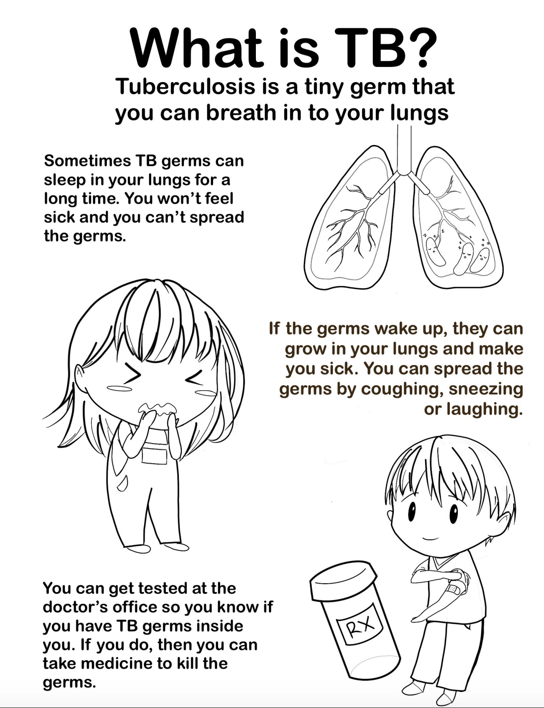 What is TB? A coloring page for children to learn about tuberculosis