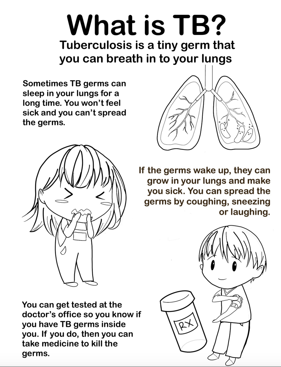 What is TB? A coloring page for children to learn about tuberculosis