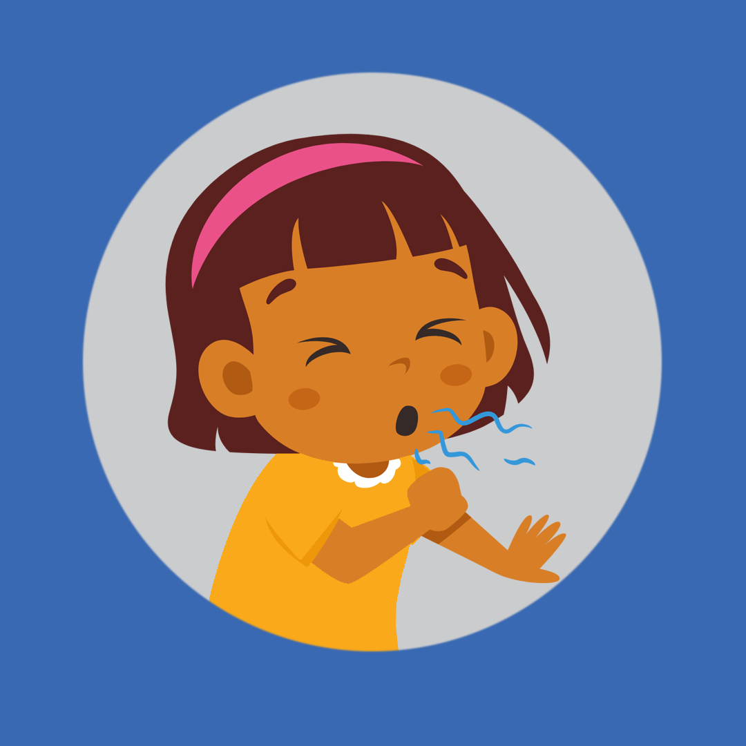 illustration of a young girl with medium skin tone coughing.
