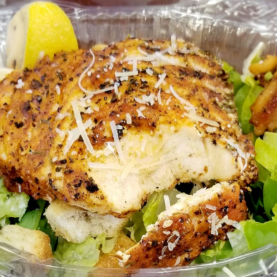 Blackened Cajun Salmon with Caesar Salad