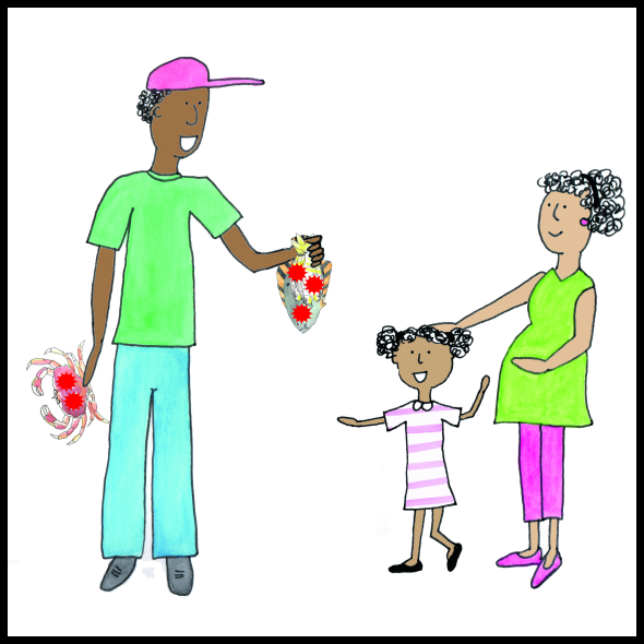 cartoon depicting a man bringing home his fishing catch that is contaminated