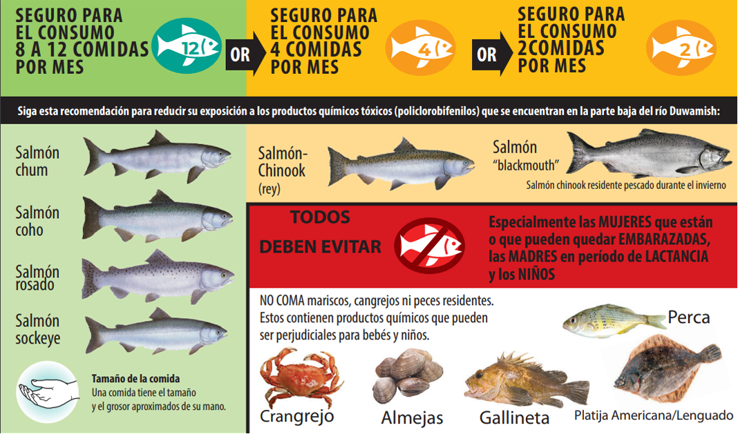 Tarjeta de aviso de pesca del río Duwamish