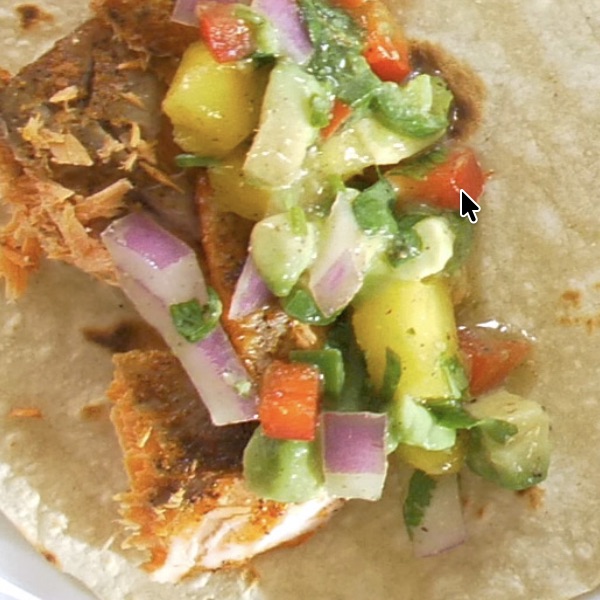 Screenshot of grilled salmon tacos