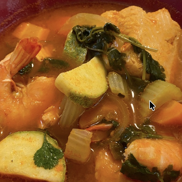 Screenshot of salmon soup with vegetables