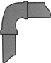 Line graphic showing a horizontal to vertical connection pipe