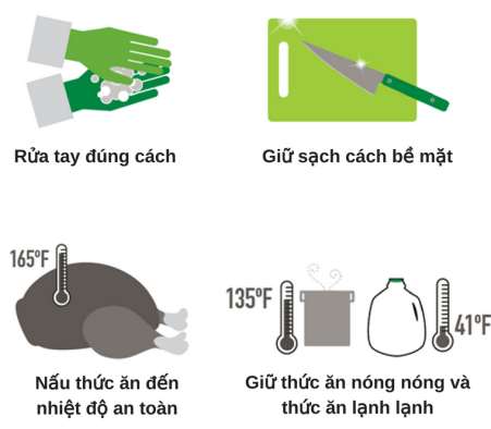 Visual illustration of four key food safety handling in Vietnamese