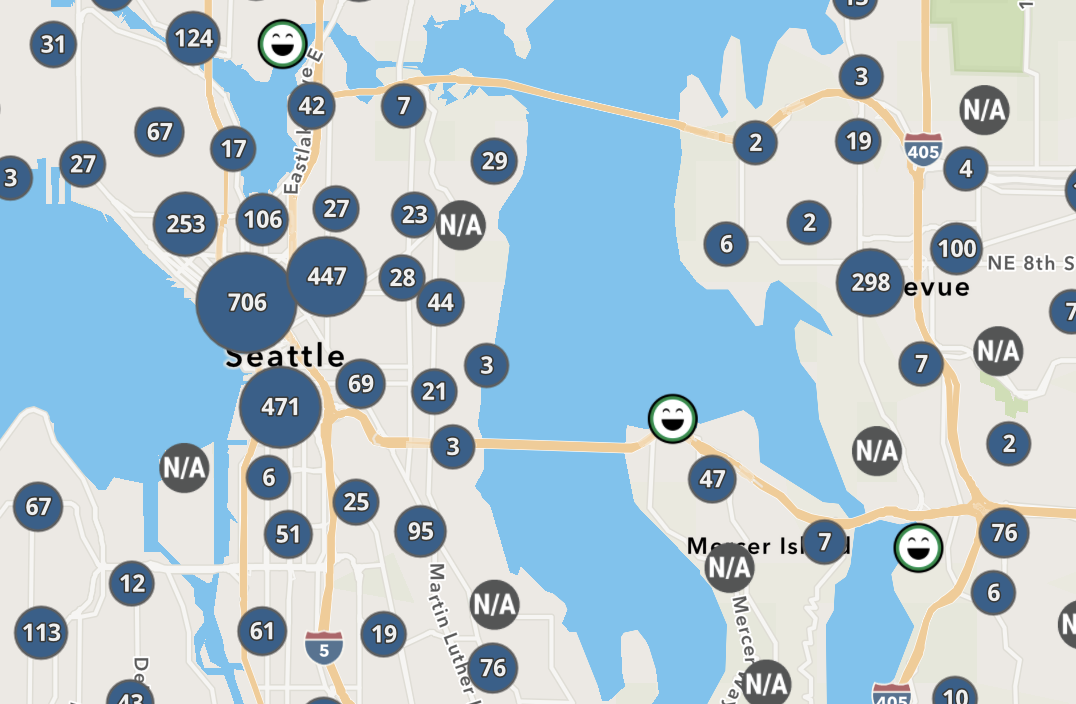 Screenshot of the food safety rating search engine map