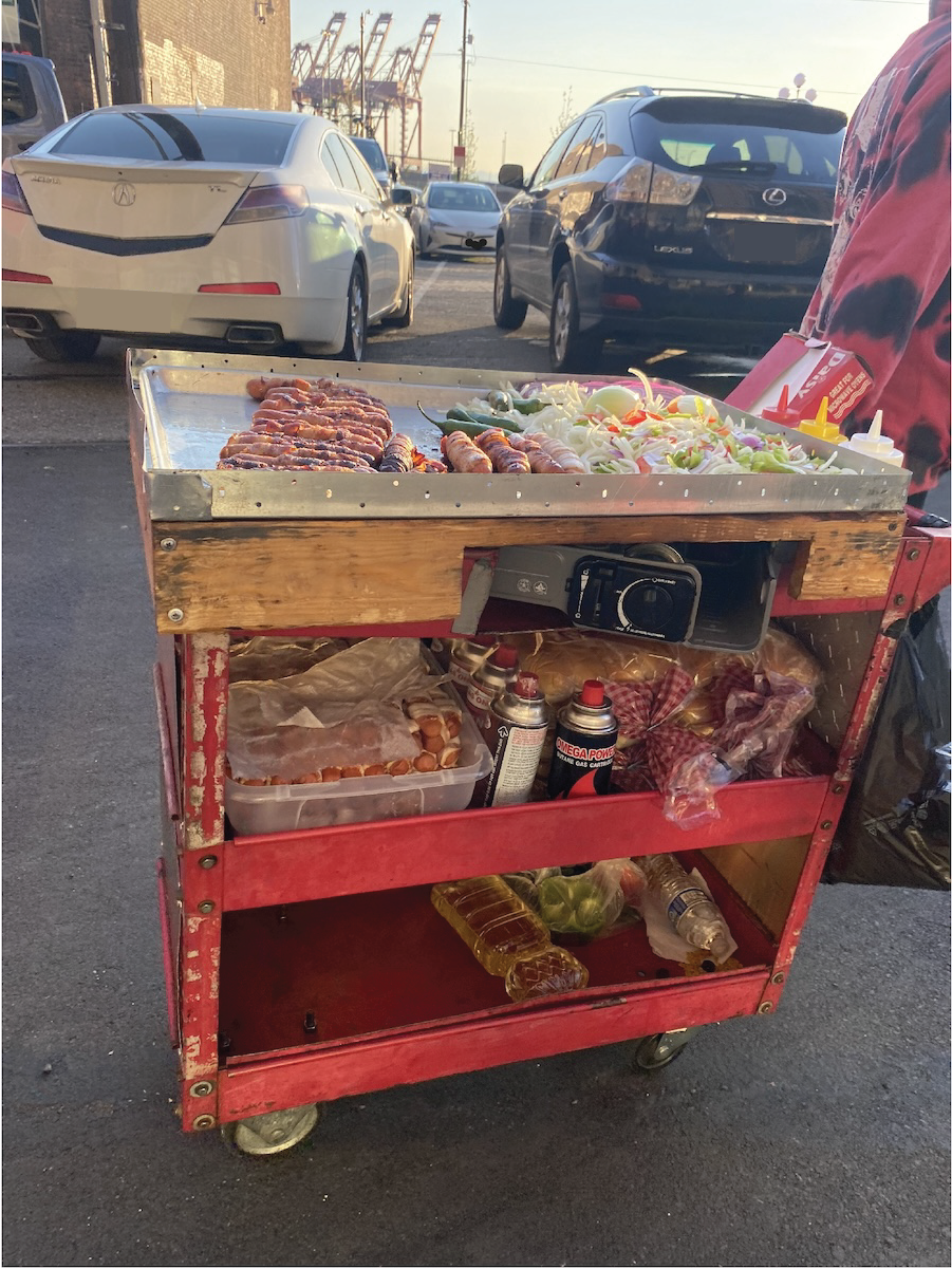 Example of an unpermitted red food push cart