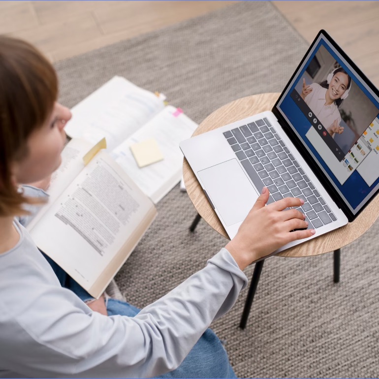 Person participating in online training