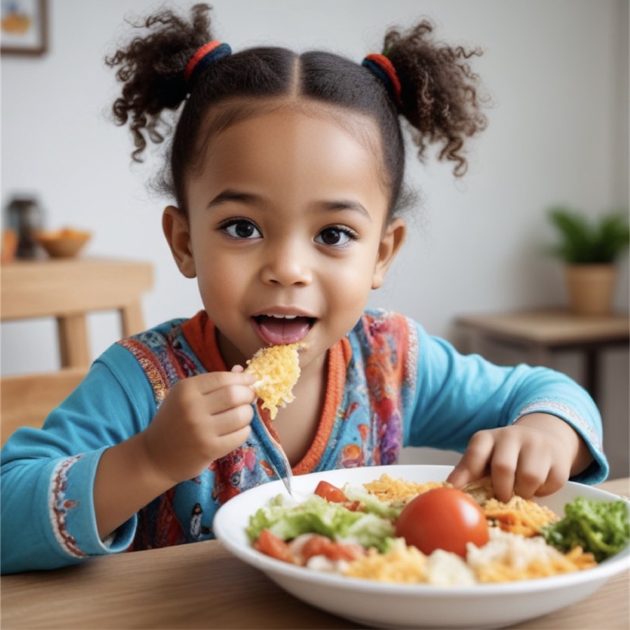 Young girl eating a healthy lunch