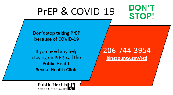 Screenshot of "Don't stop taking PrEP because of COVID-19" poster