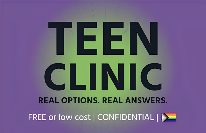 King County Teen Clinic business card with clinic information printed on the back and handed to students in schools
