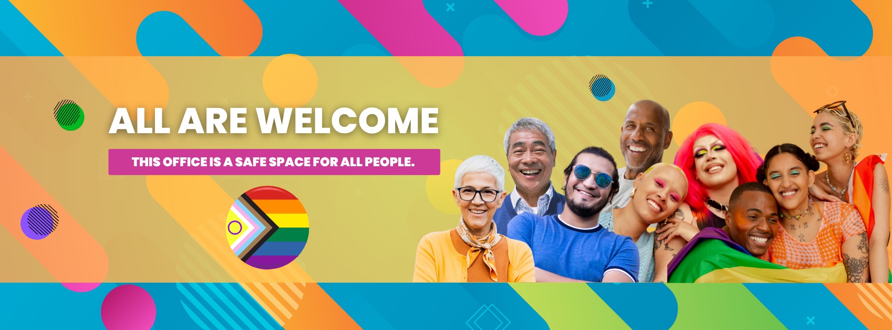 Image banner showing a diverse number of people with the words, "All Are Welcome" used on the homepage of the King County Sexually Transmitted Infection Clinic site.