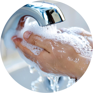 image of a person washing their hands with soap and warm water