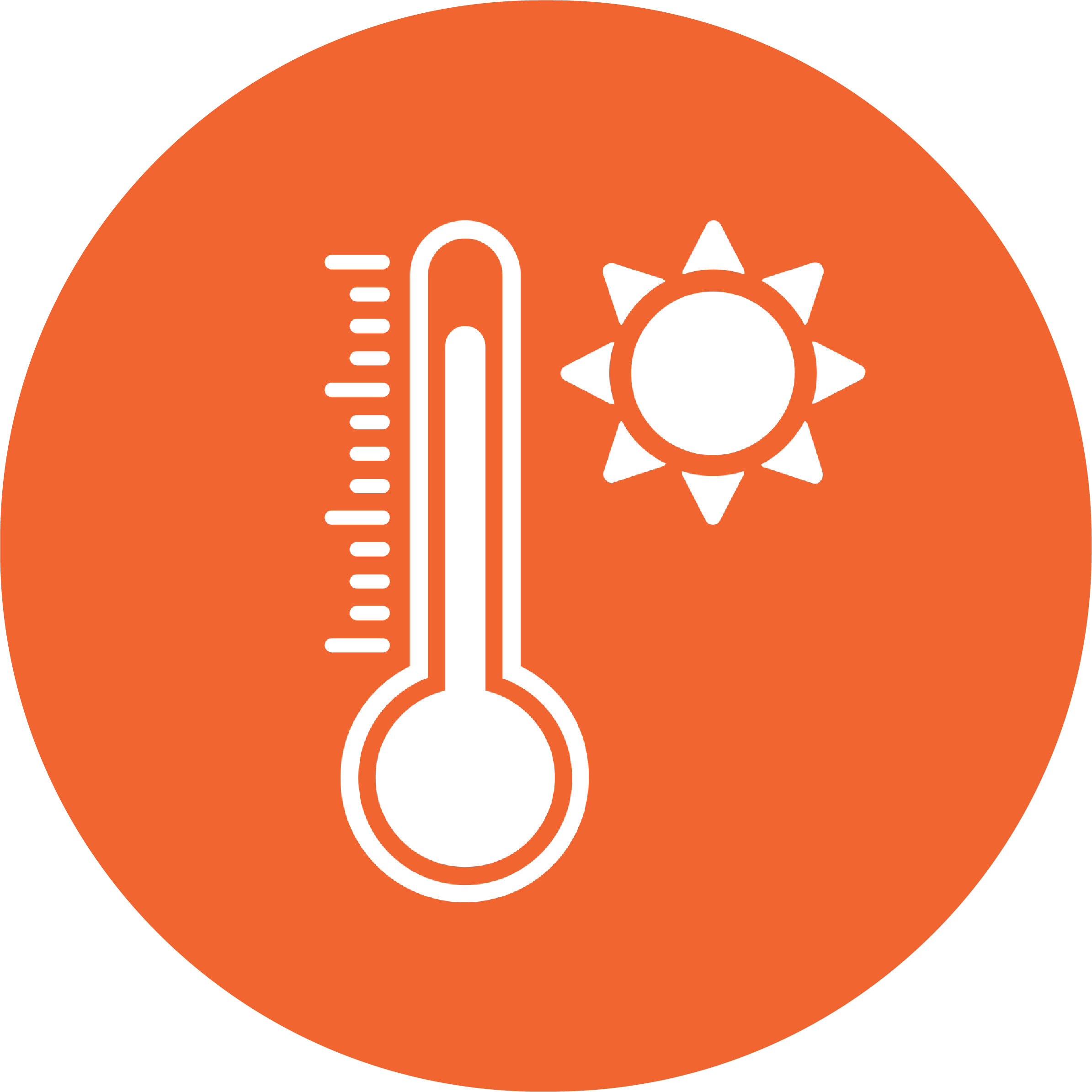 Navigation icon with thermometer and sun representing heat-related illnesses