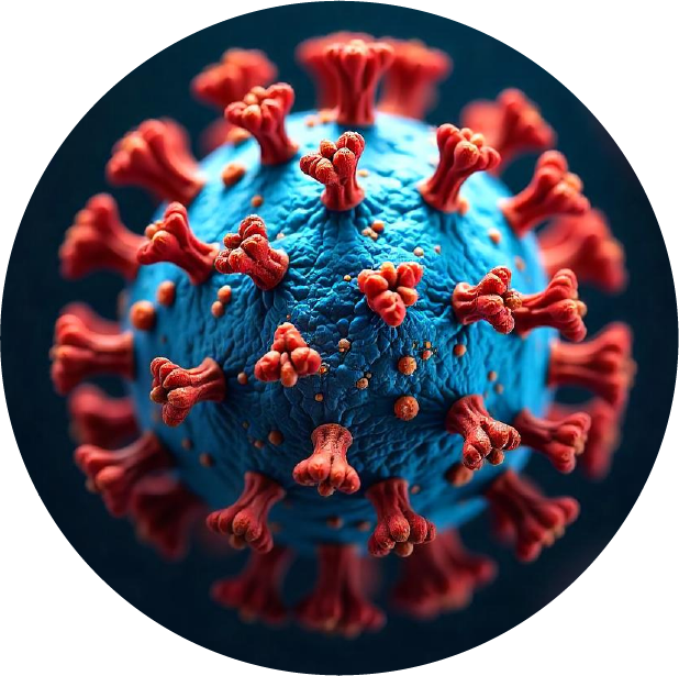 Icon image of a microscopic view of a pathogen with false coloring to emphasize structure of organism