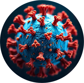 Icon image of a microscopic view of a pathogen with false coloring to emphasize structure of organism