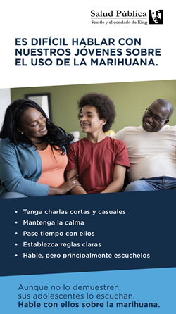 Social media card screenshot of Spanish version: Es difícil hablar con nuestros jóvenes sobre el uso de la marihuana