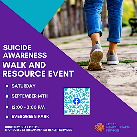 Poster announcement for a Suicide Awareness walk and resource event in Bremerton, Sept. 14, 2024