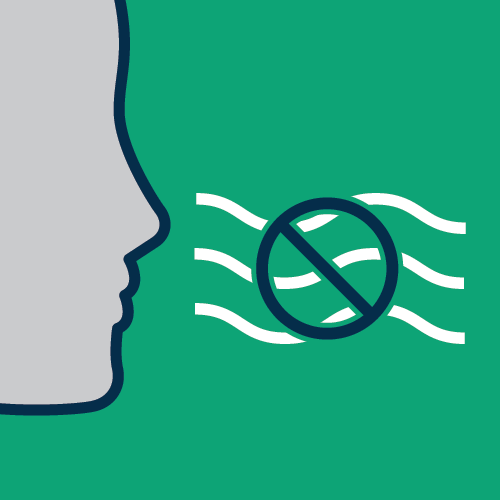 An illustration of a person’s head. An x over breath lines shows not breathing.