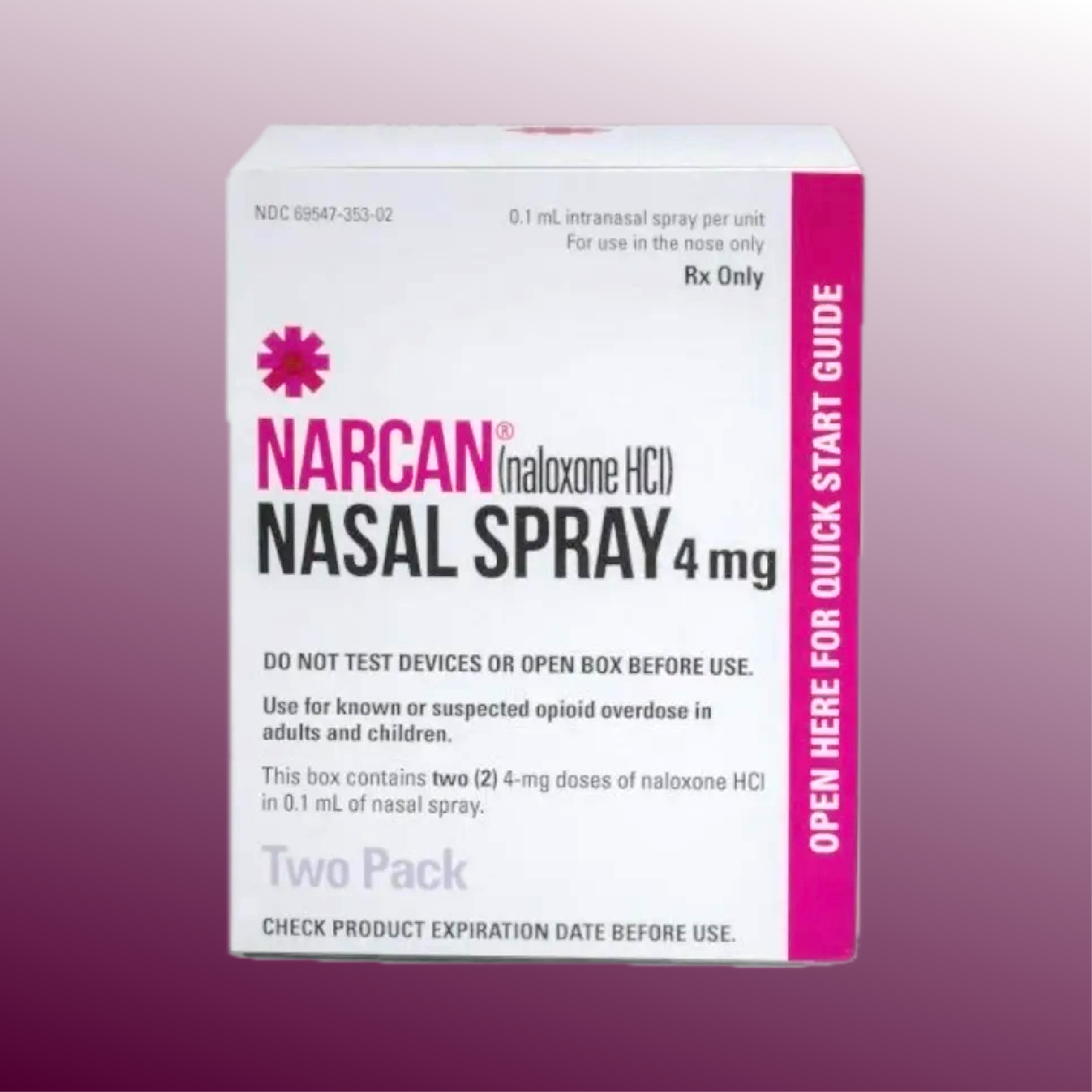 Image screenshot of Narcan nasal spray box for naloxone