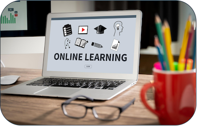Image icon of a laptop showing online learning