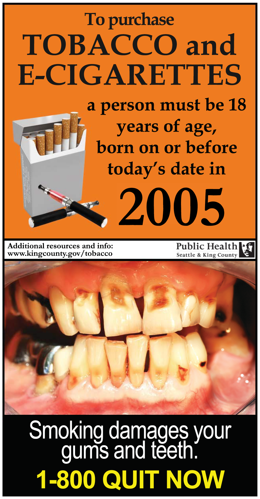Born before date sign featuring the bad effects smoking has on teeth