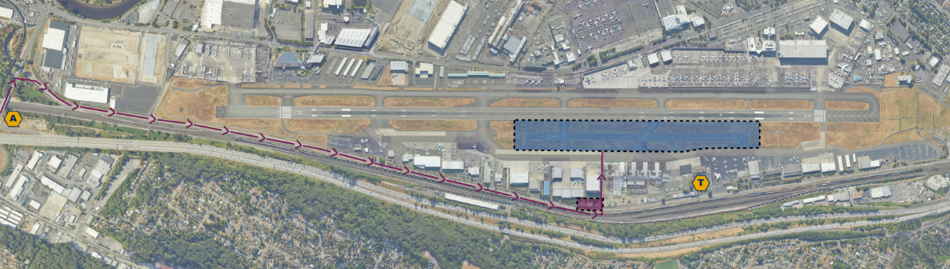 Map of King County International Airport with Runway 14L/32R highlighted