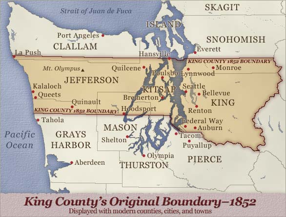 Map showing boundaries of King County in 1852