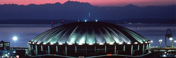 Seattle's Kingdome stadium at sunset
