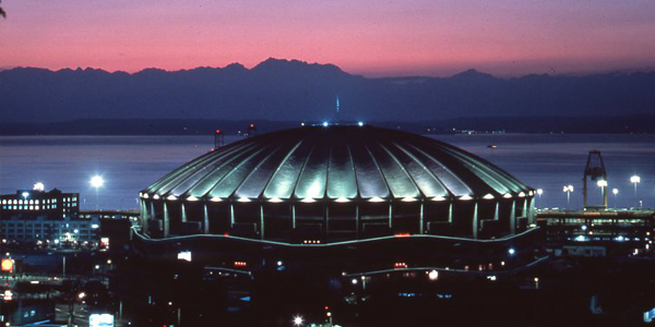 Seattle's Kingdome stadium at sunset