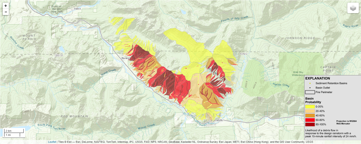 Hazard assessment map following Bolt Creek Fire from U.S. Geological Survey, last accessed June 14, 2024