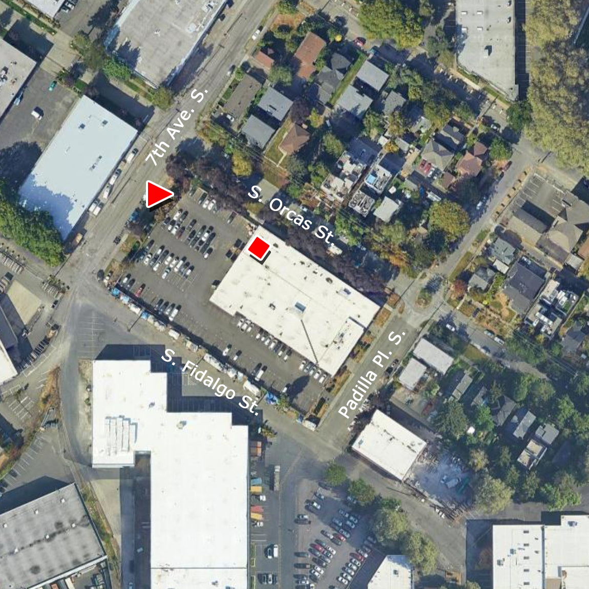 Aerial map of Fleet Warehouse located at 707 S. Orcas St. in Seattle