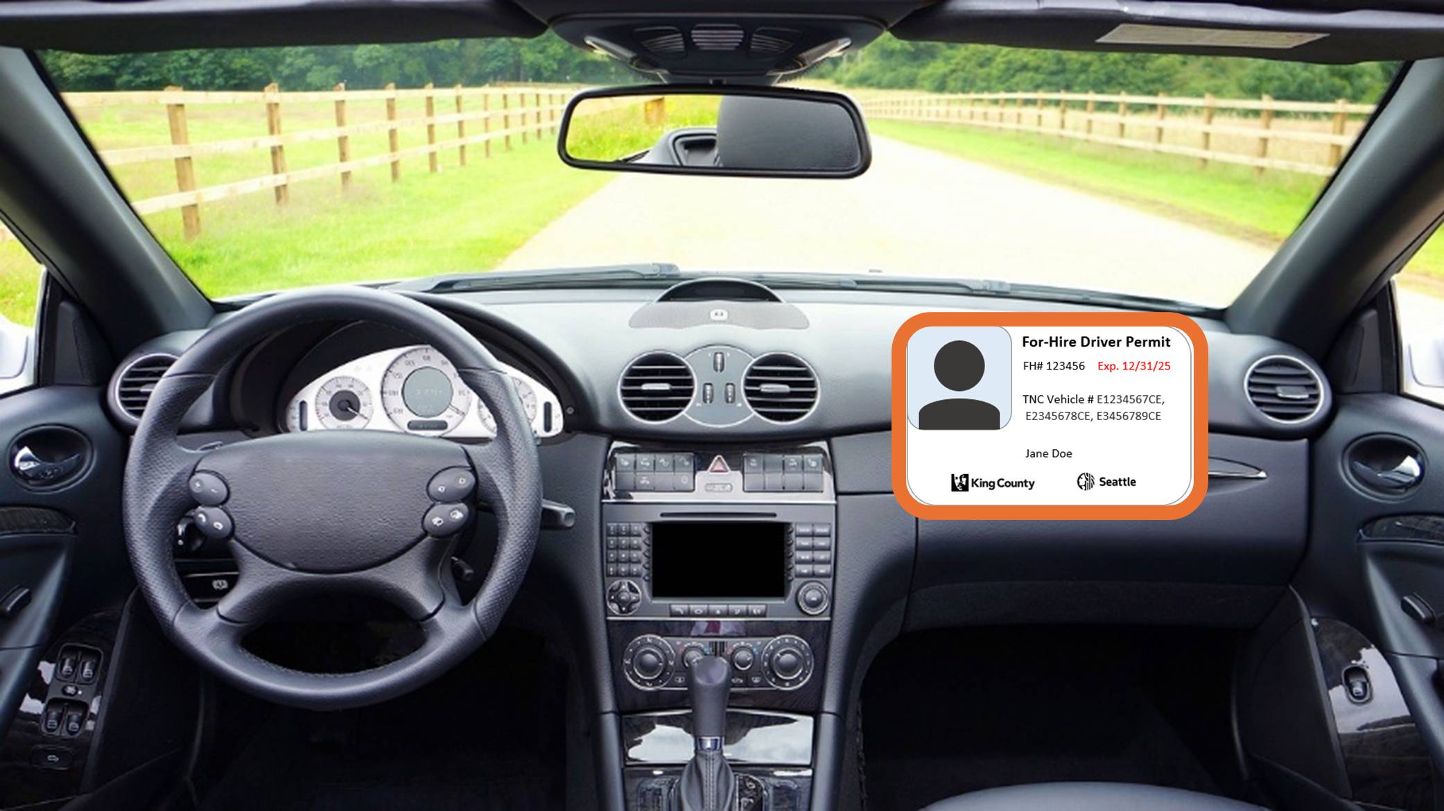 Example of permit displayed on dashboard passenger side