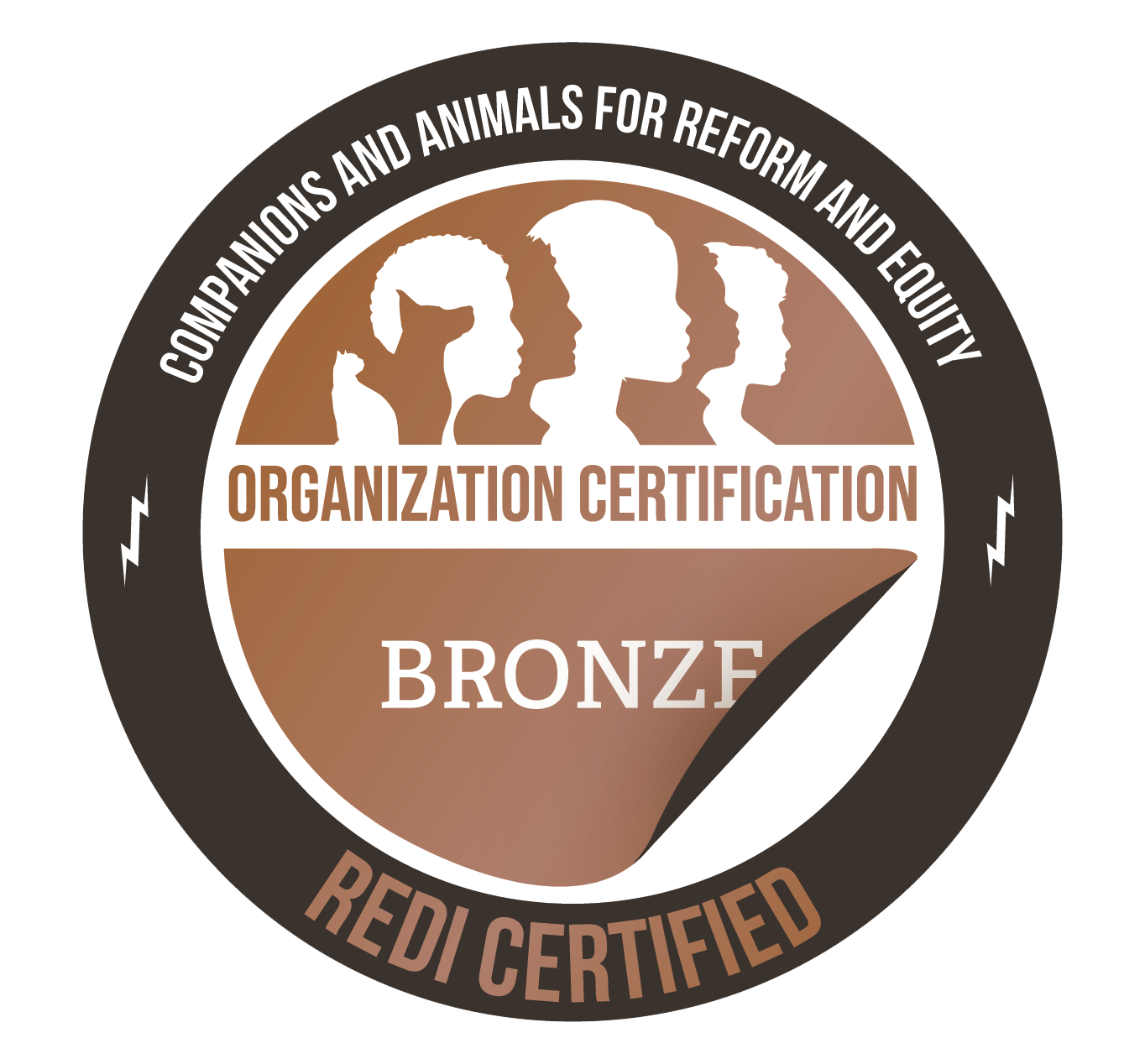Racial Equity Diversity and Inclusion (REDI) Bronze Certification seal from Companions and Animals for Reform and Equity (CARE) 