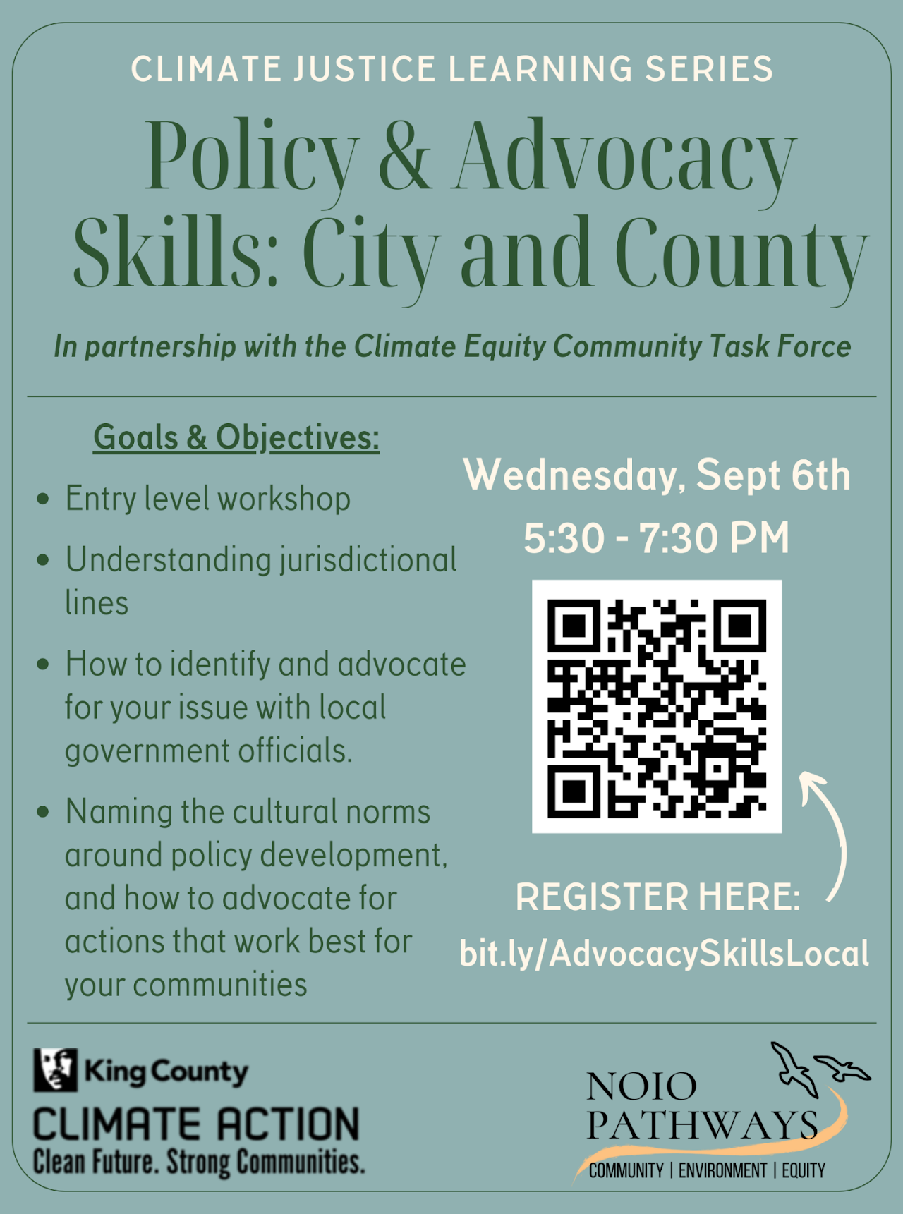 poster that reads "policy and advocacy skills- city and county"