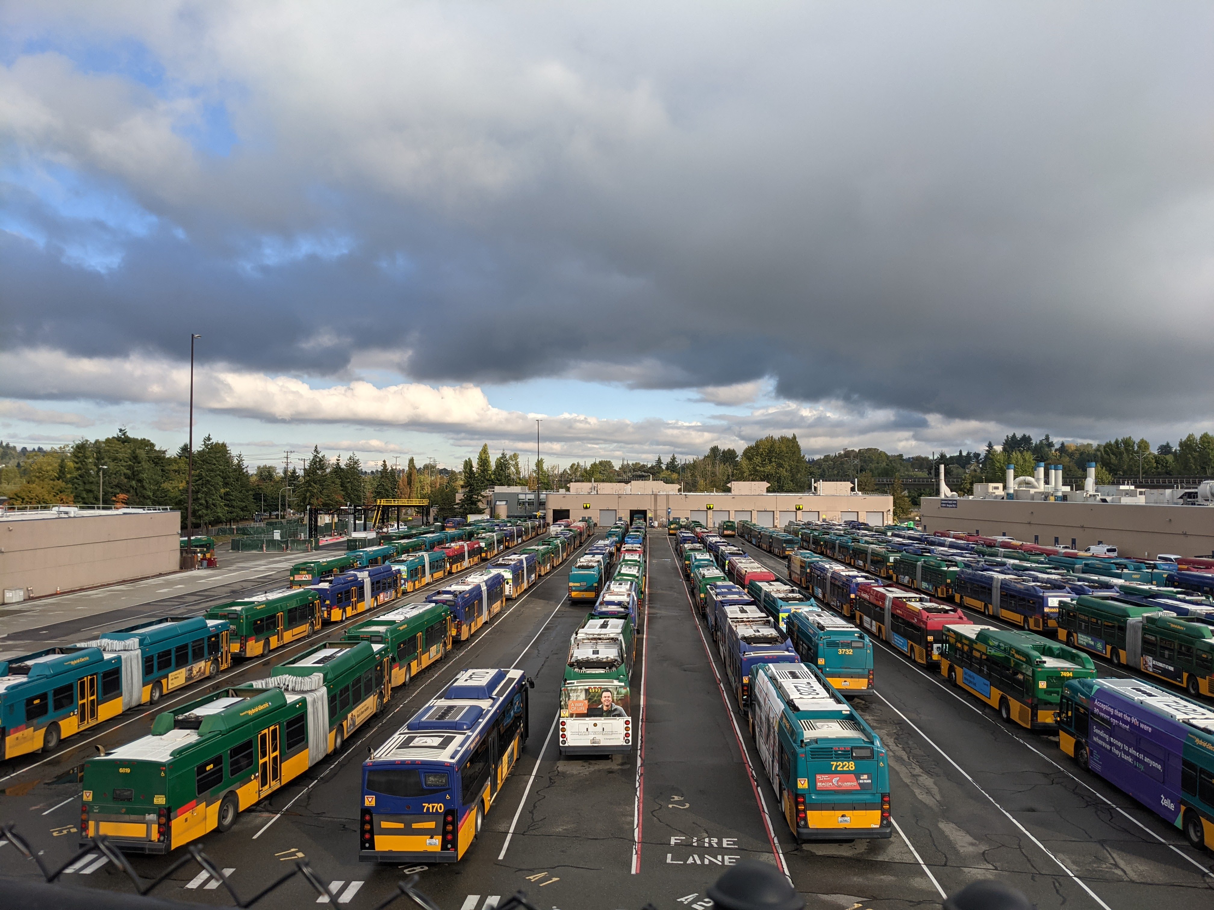 buses lined up at base