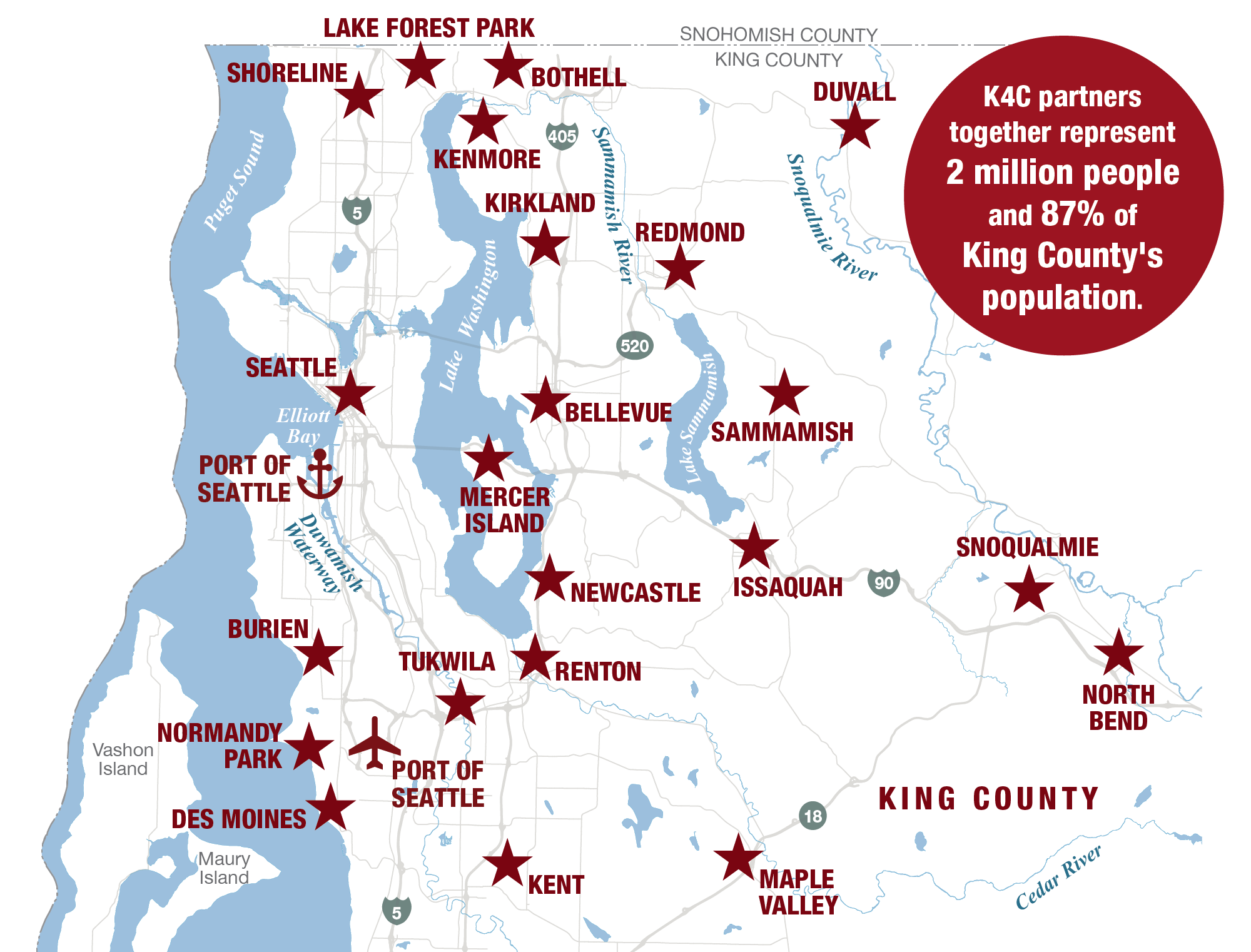 map with cities in king county highlighted