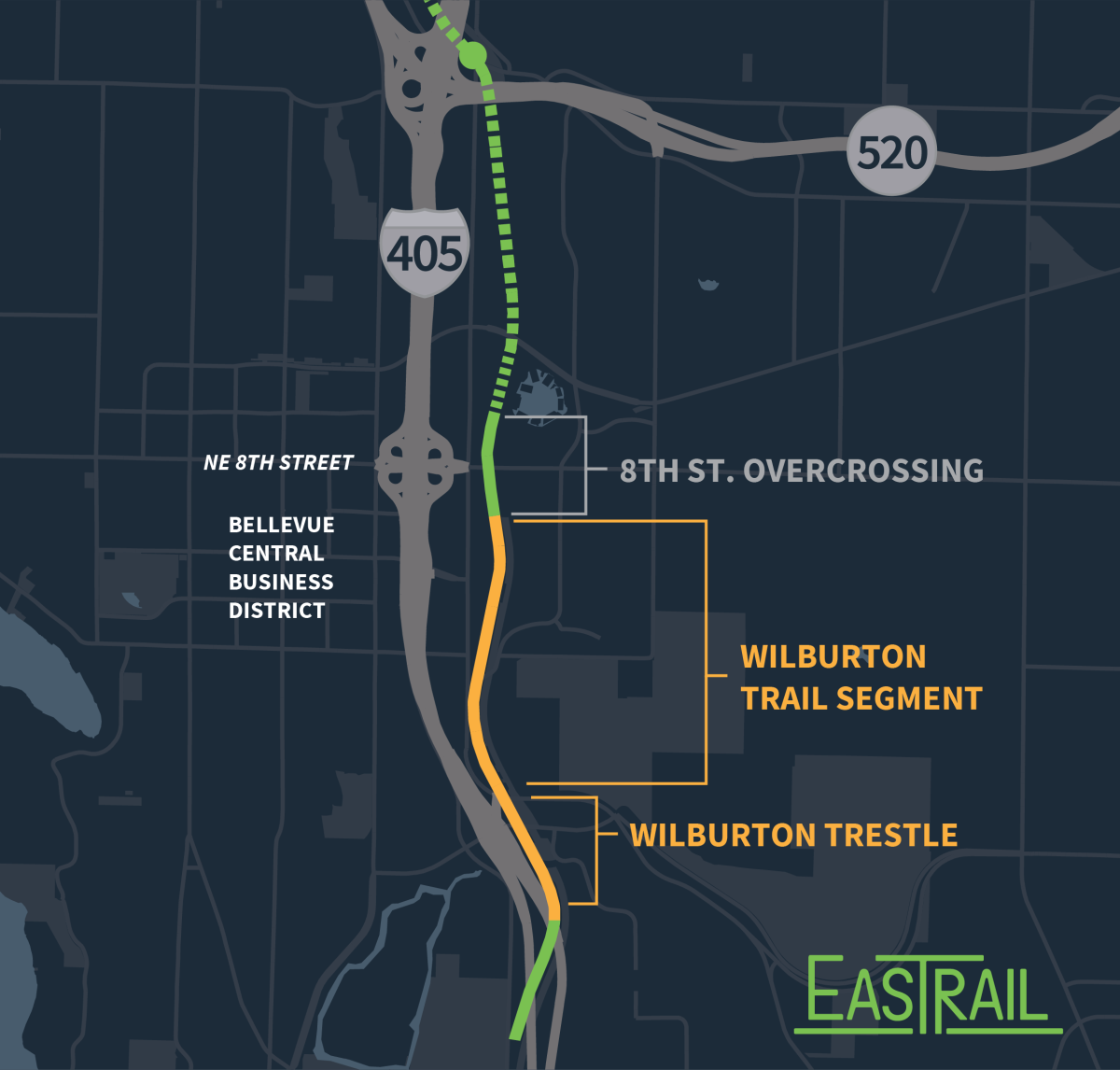 A map showing the segments of the trail that Amazon is helping to pay for. 