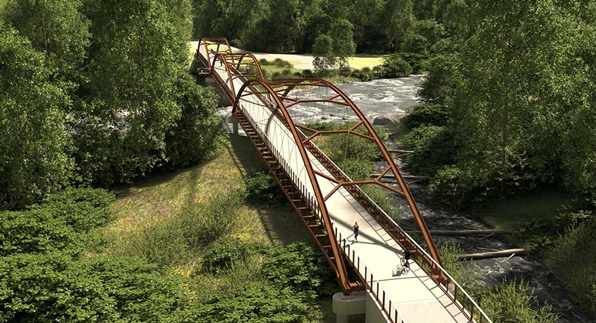 View of the Foothils Trail bridge over White River, connecting King and Pierce counties