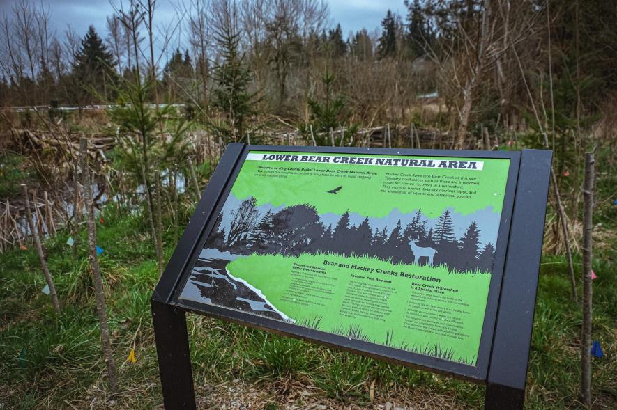 A photo of an interpretive sign for Lower Bear Creek.